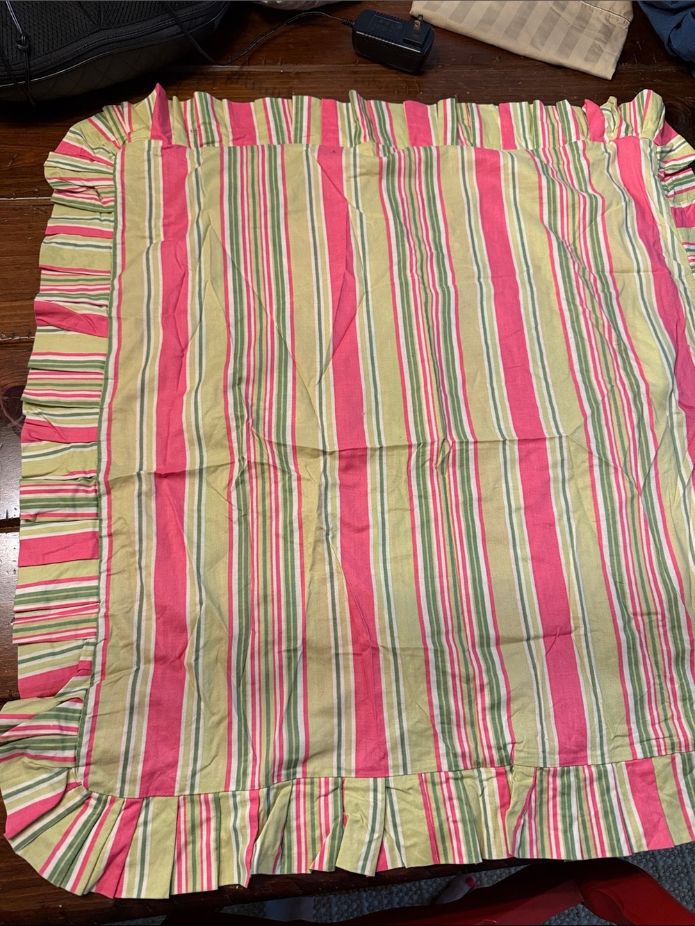 Striped Pink and Green Ruffled Cotton euro pillowcase